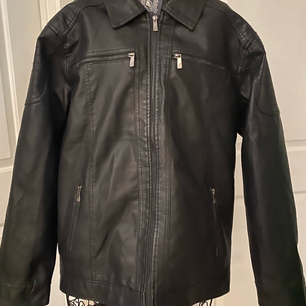 Vegan leather mens bomber biker jacket